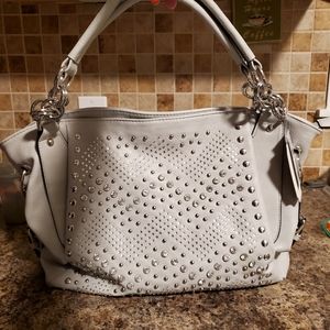 Buckle grey faux leather rhinestone purse